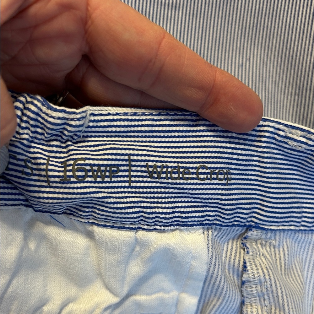 TALBOTS Size 16WP Wide-Leg Crop Length Pinstripe Pants Blue White Coastal Cotton - Picture 4 of 9